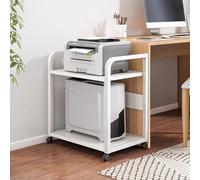 MultiLayer Rolling Cart for Printer Storage 20mm Steel Frame White Shelving Unit with Guardrails for Office & Kitchen 55x40x65cmVersatile Organization Solution