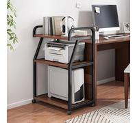 MultiLayer Rolling Cart with Steel Frame Printer Stand & Storage Shelf Brown 55x40x99cm Ideal for Office & Kitchen Organization with Safety Guardrails