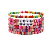 Multilayer Stackable LOVE MAMA Letter Beaded Elastic Bracelets Set Bohemia Heishi Polymer Clay Mama Charm Bracelets Mother's Day Bracelet for Women Mother's Day Jewelry Gifts, M, Polyvinyl Chloride