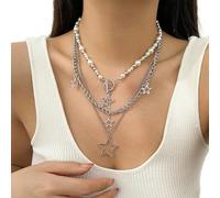 Multilayer Star Pendant Collar Necklace With Imitation Pearls Adjustable Length Neckchain Jewelry For Women Men Adjustable Length Multilayer Necklace