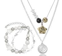 Multilayer Y2k Star Necklace Fairy Grunge Bracelets Set Handmade Fairycore Grunge Jewelry Gothic Swirl Star Necklace Punk Rock Roll Music Guitar Grunge Accessories for Women Men, Alloy Steel, No