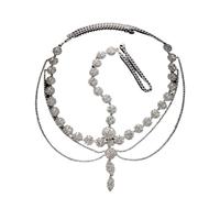 Multilayers Bridal Headdress Head Chain Wedding Accessories Geometry Headband Hair For Jewelry For Womens(Silver)