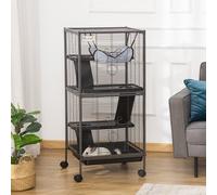 Multilevel Small Animal Cage On Wheels Silver & Grey by Pawhut