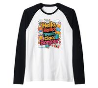 Multilingual Hello Travel Theme Airport Adventure Raglan Baseball Tee