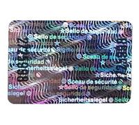 Multilingual Silver Hologram Security Labels Stickers X 150 with Void Release Message, 30mm by 20mm. with Spanish, French, German and Italian Text