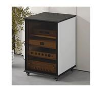 Multimedia Storage Cabinet with Glass Door Adjustable Shelves Rolling AudioVideo Stand Rock Plate Base for Home Theater (Grey 63.6cm)