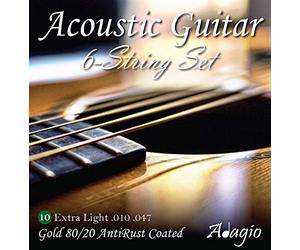 Multipack 2x Full Sets of Acoustic Guitar Strings 80/20 Bronze Coated Medium 10 47 by ADAGIO PRO + FREE Chord & Scale Chart