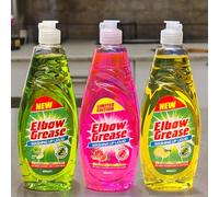 Multipack 3 X 600ml Elbow Grease Washing Up Liquid - Apple, Lemon, Pink Blush Powerful Degreaser - Works On Glasses Pans Plates(Total 1800ml)