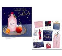Multipack 60 Cards In 2 Colourful Designs Gin Cocktails and Gift Set Friends Christmas Xmas Greeting Cards Assorted Festive Party Theme