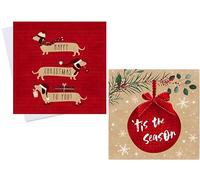 Multipack 60 Cards in 2 Traditional Designs & Envelopes Elegant Design Daschund 'Tis the Season Christmas Cards Assorted Festive Theme