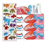 Multipack Bundle - Aqua-Fresh Splash Toothpaste 3-8 Years Strawberry Flavour (3X 50ml) with Our Free Puffy Sticker Sheet (Random) Kids Toothpaste (Packaging May Vary)