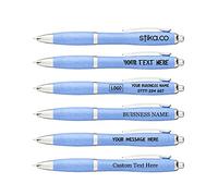 Multipack Eco-Friendly Wheat Custom Printed Curved Pens Personalised with Your Logo/Text, Promotional Events Schools Giveaway (Sample, Blue)