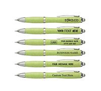 Multipack Eco-Friendly Wheat Custom Printed Curved Pens Personalised with Your Logo/Text, Promotional Events Schools Giveaway (Sample, Green)