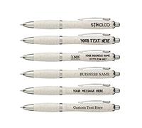 Multipack Eco-Friendly Wheat Custom Printed Curved Pens Personalised with Your Logo/Text, Promotional Events Schools Giveaway (Sample, White)