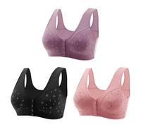 Multipack Front Fastening Bras for the Elderly Plus Size Bras for Women UK Daisy Push Up Bras Front Buckle No Underwire Bras Comfort Bras for Everyday Wear Sleep Bra Comfortable Breathable Underwear