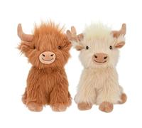 Multipet Highland Cow Plush Dog Toy 2-Pack - Soft Squeaky Farm Animal Toy for Dogs - Assorted Colors (8")