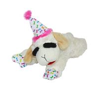 Multipet Lamb Chop Dog Toy with Birthday Hat, Pink, 10.5"