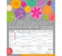 Multiplaner - Colour your time 2026: Familienplaner, 7 breite Spalten. Großer Familienkalender mit Ferienterminen, extra Spalte, Vorschau für 2027 und Datumsschieber. Format: 40x46 cm