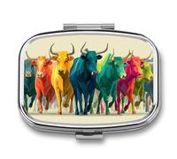 Multiple Abstract Geometric Cows Pill Box 2 Compartment Portable Medicine Pill Case Travel Pill Organizer for Pocket Purse