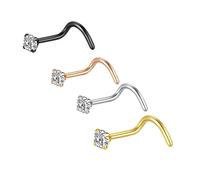 Multiple Color Stainless Steel Nose Studs Set 4Pcs 3 Shank Designs 7mm Post Length Comfortable Piercing Jewelry Stainless Steel Nose Studs With Zirconia