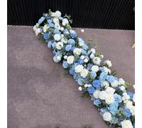 Multiple Colors Rose Hydrangea Green Plants Flower Row Runner Artificial Large Flower Ball Wedding Backdrop Decor Floral Wall Party Props (3,100 * 40cm)