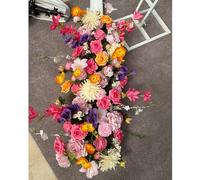 Multiple Colors Rose Hydrangea Green Plants Flower Row Runner Artificial Large Flower Ball Wedding Backdrop Decor Floral Wall Party Props (15,100 * 40cm)