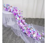 Multiple Colors Rose Hydrangea Green Plants Flower Row Runner Artificial Large Flower Ball Wedding Backdrop Decor Floral Wall Party Props (200x40cm flower25)