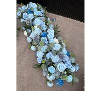 Multiple Colors Rose Hydrangea Green Plants Flower Row Runner Artificial Large Flower Ball Wedding Backdrop Decor Floral Wall Party Props (30,100 * 40cm)