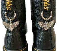 Multiple Design Boot Charms for Leather Boots Shoe Accessories Gothic Halloween Punk Metal & Acrylic Death Moth Skeleton Snake Horror Bat Ghost Cat Spooky Sword (Death Moth Silver - 1 Pair Metal)