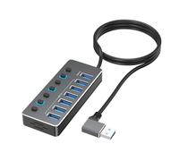 Multiple Device USB Hubs Aluminum 7Port, Right 50CM | Fast 5Gbps Data Transfer with Aluminum Body and Independents Switches LED Lights for Laptop USB3.0 USB 2.0
