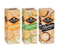Multiple Jacob's Savours Variety Pack - Jacob's Savours Cheese Thins (150g), Jacob's Savours Sour Cream & Chive Thins (150g), and Jacob's Savours Sweet Chilli Thins (150g)