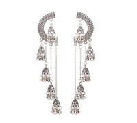 Multiple Jhumki Bell Beaded Long Chain Tassel Big Dangle Earrings for Women Girls Fashion Bohemian Indian Chandelier Large Statement Drop Half Circle Stud Earring Dangling Jewelry Gifts (Silvery)