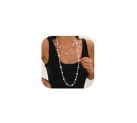 Multiple Layered Pearl Long Chest Chain Necklace Pearl Clavicle Necklace Double Layered Chain Necklace Charm Sweater Chain Bridal Wedding Party Costume Jewelry, long, Alloy Steel, No Gemstone