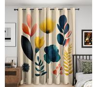 Multiple Plant Leaf Curtains Blackout, 46x90 Inch 2 Panels - Beige Flower Botanical Pattern Black Out Curtains, Home Decor, 90 Drop Eyelet Window Drapes for Bedroom, Living Room KA165