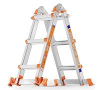Multiple Positions 3 Step Ladder, 3.3 m Sliding Ladder with Stabiliser and Wheels, 150 kg Safety Load, One Frame Ladder for Stairs, Home, Indoor, Outdoor, Roof