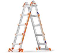 Multiple Positions 5 Step Ladder, 5.1m Sliding Ladder with Stabiliser and Wheels, 150 kg Safety Load, One Frame Ladder for Stairs, Home, Indoor, Outdoor, Roof