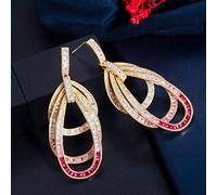 multiple round pink red cubic long big geometric drop dangle earringfemale wedding jewelry 1