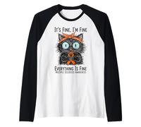Multiple Sclerosis Awareness Its Fine Everything is Fine Cat Raglan Baseball Tee