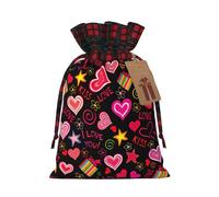 Multiple Symbols Print Christmas Candy Bags,Holiday Party Color-Blocked Drawstring Bags,Drawstring Snack Bags