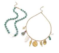 Multiple Thread Rustless Chain Artisanal Nonconformist Jewelry Highlighting Inconsistent Natural Shingle and Beads Copy Pearl Nonconformist Addition