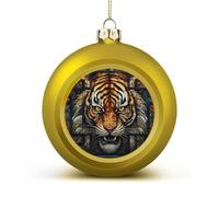 Multiple Tiger Head Pictures Christmas Ball Ornaments - Golden Shatterproof Plastic Vintage Rustic Xmas Tree Decorations Pendant for Family Holiday Wedding Party Xmas Hanging Decoration