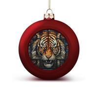 Multiple Tiger Head Pictures Christmas Ball Ornaments - Shatterproof Plastic Vintage Rustic Xmas Tree Decorations Pendant for Family Holiday Wedding Party Xmas Hanging Decoration