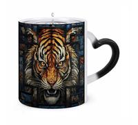 Multiple Tiger Head Pictures Color Changing Mug Heat Changing Coffee Mugs Funny Magic Cup Heat Sensitive Travel Mug Novelty Coffee Cups Personalized Customized Gift Idea for Men & Women 11 Oz
