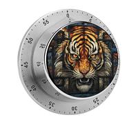 Multiple Tiger Head Pictures Kitchen Timer 60 Minute Visual Wind Up Timers Indoor Mechanical Timers with Magnetic Base Stainless Steel Timer for Home Cooking Time Management Tool