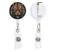 Multiple Tiger Head Pictures Retractable Badge Reel - Personalized ID Name Badge Holder with Lanyard Cute Badges Reel Holder Round Nurse Doctor Name Tag Badges Clip for Work