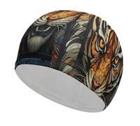 Multiple Tiger Head Pictures Swim Cap for Women Men Swimming Hat Bath Waterproof Pool Caps for Long Thick Curly Hair