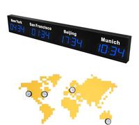 Multiple Time Zones World Clock LED Digital Display Ultra Low Power Wall Mounted Clock 12/24 Hour Format for 3/4/5 Cities Hotels Airports Corporate Offices
