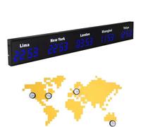 Multiple Time Zones World Clock LED Digital Display Ultra Low Power Wall Mounted Clock 12/24 Hour Format for 3/4/5 Cities Hotels Airports Corporate Offices