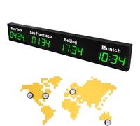 Multiple Time Zones World Clock LED Digital Display Ultra Low Power Wall Mounted Clock 12/24 Hour Format for 3/4/5 Cities Hotels Airports Corporate Offices