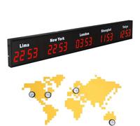 Multiple Time Zones World Clock LED Digital Display Ultra Low Power Wall Mounted Clock 12/24 Hour Format for 3/4/5 Cities Hotels Airports Corporate Offices